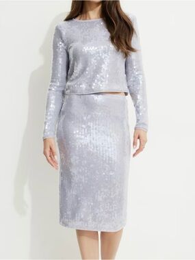 Dynamite Silver Sequin Long Sleeve Dress Set